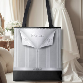 Bolsa Tote Moderno Chique Luxo Preto e Prata para Damas de Ho