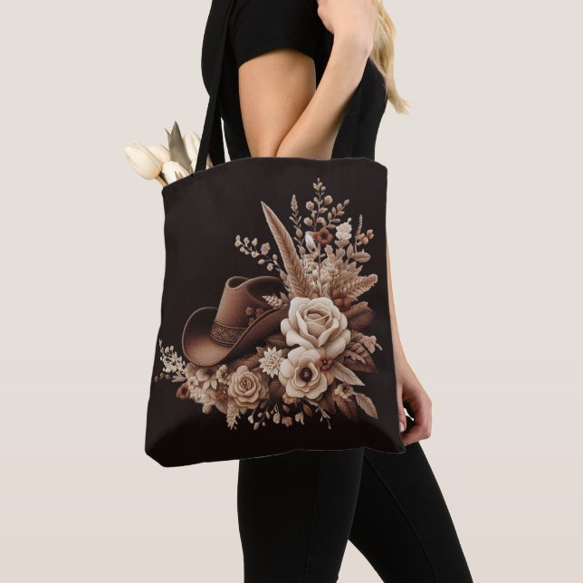 Bolsa Tote Moderno Country Western-Flores com um Chapéu de Co (Close Up)