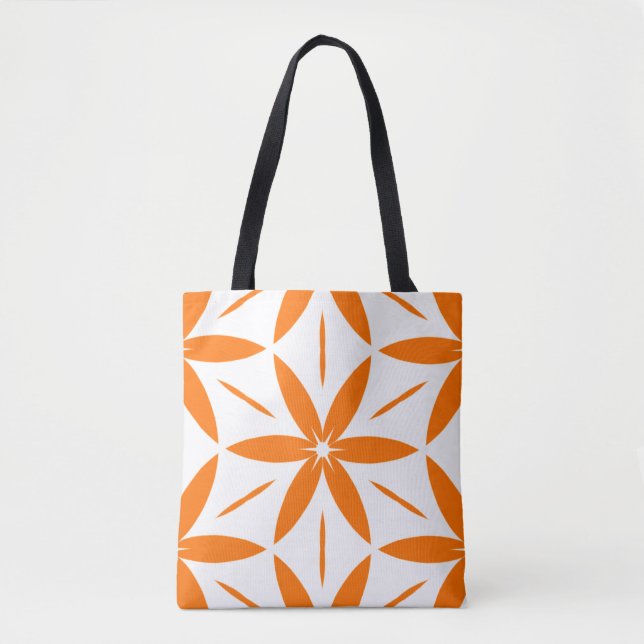 Bolsa Tote Moderno de Meados do Século Laranja Geométrico Flo (Frente)