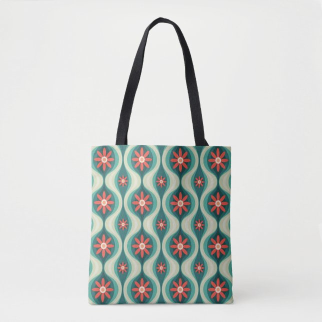Bolsa Tote Moderno do século médio: Flores Laranja Abstrato (Frente)