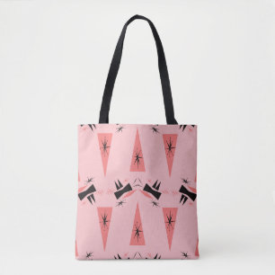 Bolsa Tote Moderno do século médio: Padrão Coral Rosa.