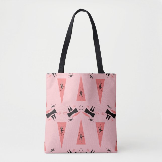 Bolsa Tote Moderno do século médio: Padrão Coral Rosa. (Frente)