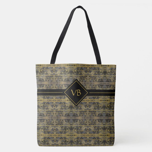 Bolsa Tote Moderno Dourado Sparkles Monograma (Frente)