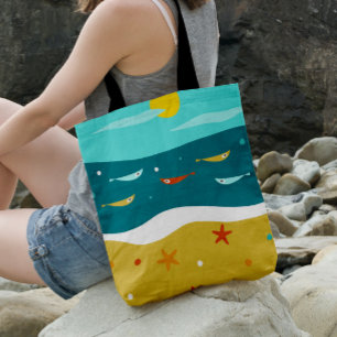 Bolsa Tote Moderno Meio século de Verão de Praia Retro