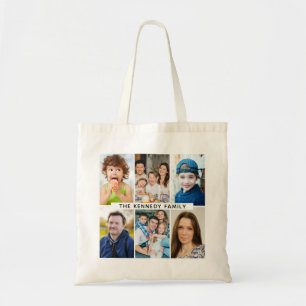 Bolsa Tote Moderno Minimalista 6 Colagem de Fotos Nome da Fam