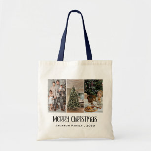 Bolsa Tote Moderno Minimalista Colagem de 4 Fotos Nome da Fam