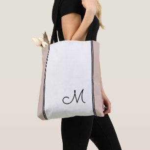 Bolsa Tote Moderno Monograma Chic Rosa Branco Bloco de Cor Pr