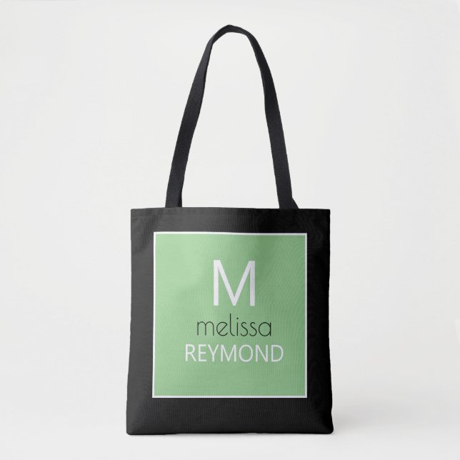 Bolsa Tote moderno monograma verde preto (Frente)