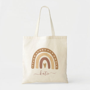 Bolsa Tote Moderno Pastel Brown Rainbow Boho Seu Nome