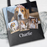 Bolsa Tote Moderno Personalizado 4 Pet Nome Cão de Lover<br><div class="desc">Celebre o seu melhor amigo com um saco de fotos de colagem de cães personalizado. Este saco de fotos de estimação único é o presente perfeito para você, família ou amigos. Personalize com quatro fotos de seu cachorro favorito. Personalize com o nome. Veja 'personalizar este modelo' para mudar fotos. COPYRIGHT...</div>