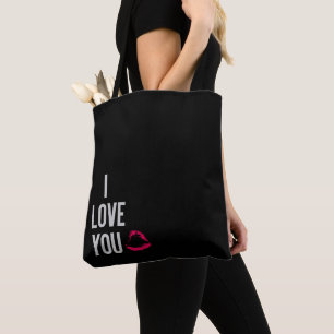 Bolsa Tote Moderno Preto Minimalista Eu Amo Você Lábios Dia d