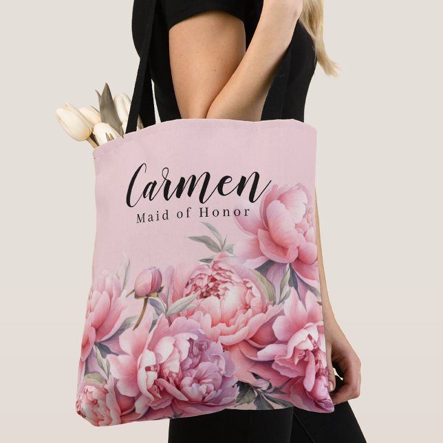 Bolsa Tote Moderno Rosa Desmaiado Floral Aquarela Festa de Ca (Criador carregado)