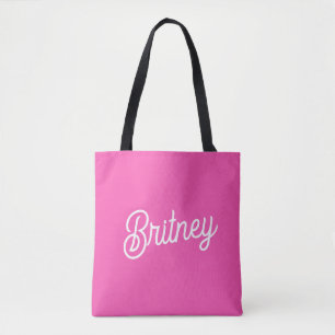Bolsa Tote Moderno Rosa Quente  Monograma Personalizado e Nom