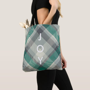 Bolsa Tote Moderno Simples Feliz Natal Xadrez Verde