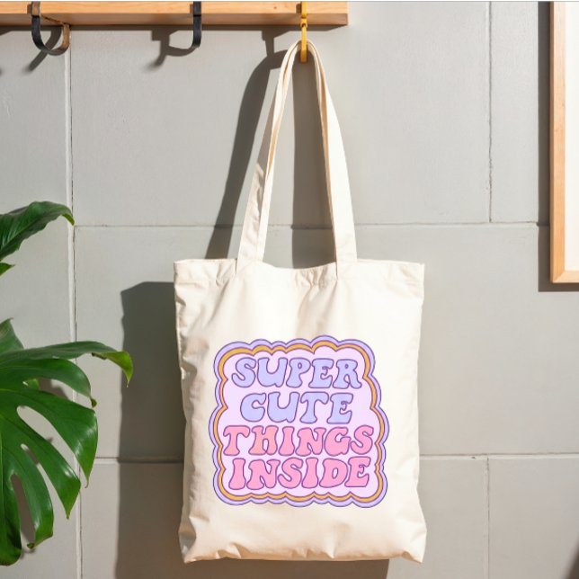 Bolsa Tote Moderno Texto Fofo Lavanda Rosa Claro (Super cute things inside tote bag )