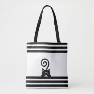 Bolsa Tote Moderno Tuxedo Wild Cat em preto e branco