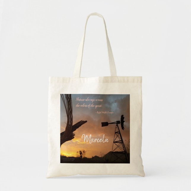 Bolsa Tote Moinho de vento / Esqueleto de Cactus Saguaro / Su (Frente)