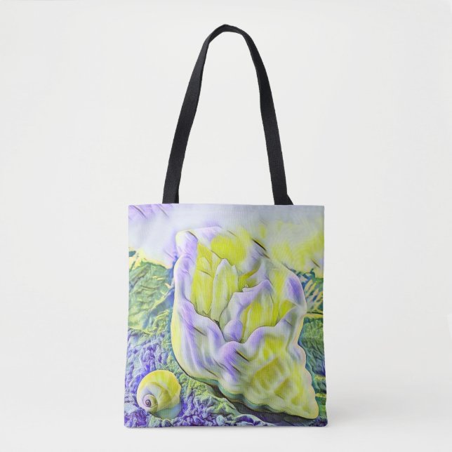 Bolsa Tote Mola d'água pintada com uma casca roxa amarela (Frente)