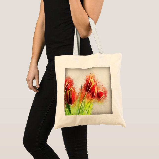 Bolsa Tote Molas Amarelas Vermelhas De Mola Aquosa Floral (Frente (produto))