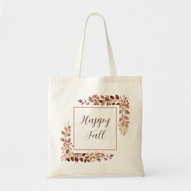 Bolsa Tote Moldura de folhas de outono com texto personalizáv (Frente)