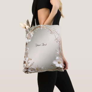 Bolsa Tote Moldura Floral Branca Ornamentada