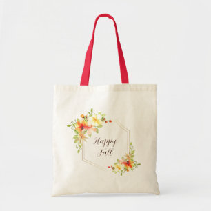 Bolsa Tote Moldura floral de outono com texto personalizável