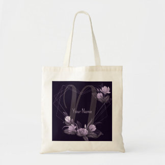 Bolsa Tote Moldura Geométrica Violeta Floral Roxa Nome Monogr
