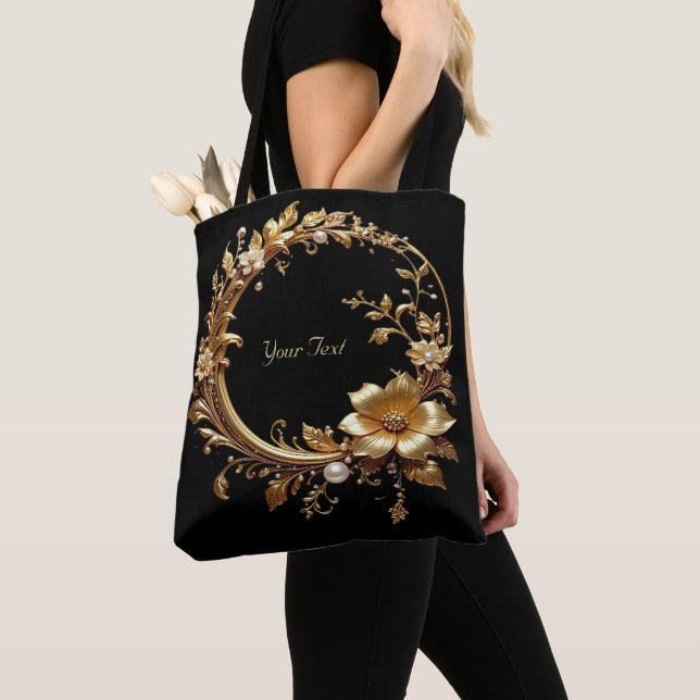 Bolsa Tote Moldura Ornata Floral Dourada (Close Up)