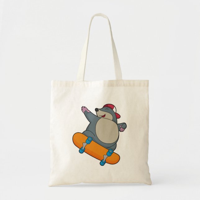 Bolsa Tote Mole como skater com skate (Frente)