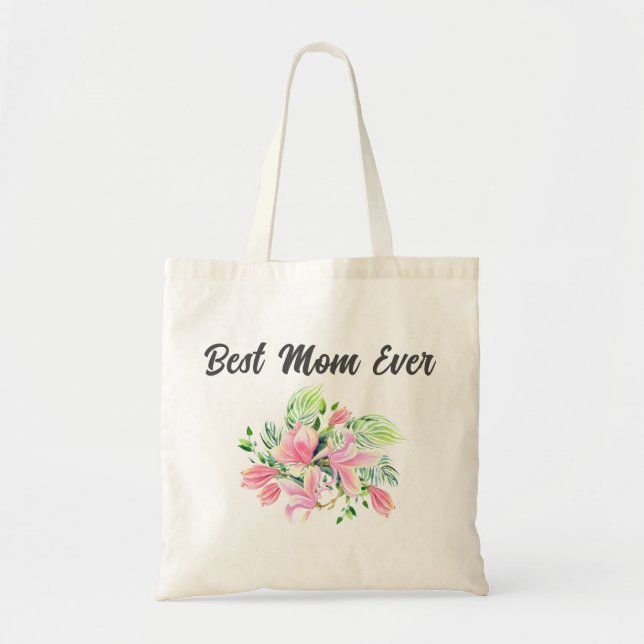 Bolsa Tote Molercola Rosa Verde Floral Melhor Mãe (Frente)
