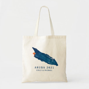 Bolsa Tote Molho Azul Aruba com Cor de Água com Palma Laranj