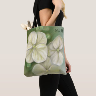 Bolsa Tote Molho Pastel Branco Hydrangea Monograma Floral