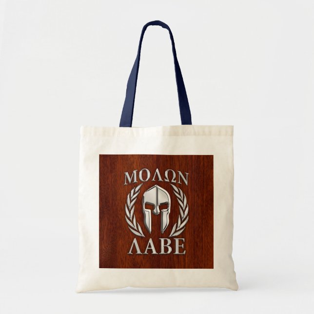 Bolsa Tote Molon Labe Spartan Warrior Laurels Mahogany Impres (Frente)