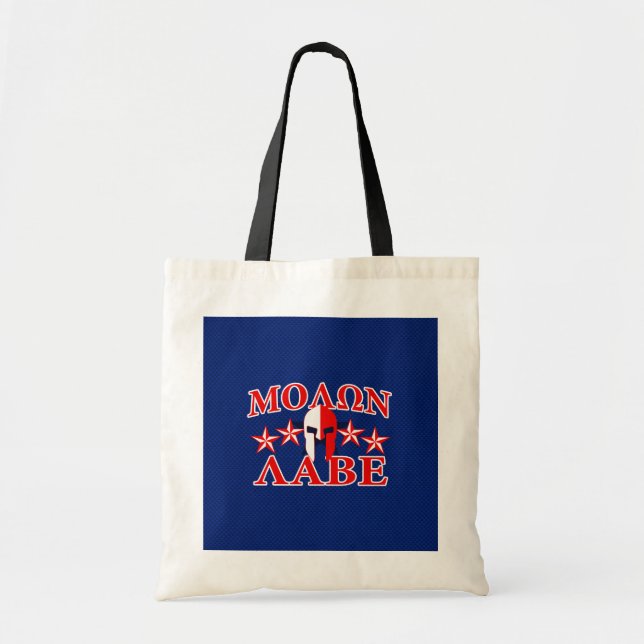 Bolsa Tote Molon Labe Spartan Warrior Mask 5 estrelas Patriot (Frente)
