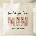 Bolsa Tote Mom 3 Photos Cutout Letters<br><div class="desc">Your Mom will be delighted with this charming keepsake photo tote bag featuring the word MOM as photo cutouts. 
It is easily customizable with your photos and names. Makes a wonderful gift for Mother's Day or her birthday.</div>