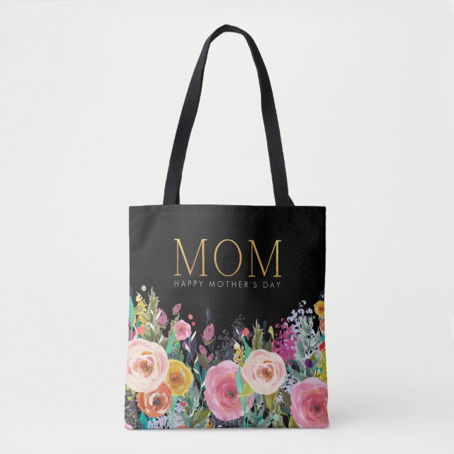 Bolsa Tote MOM Dourado personalizado | Vivid Floral | DIA DE  (Frente)
