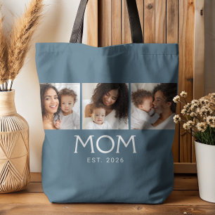 Bolsa Tote Mom Estabelecida Tipografia Azul 3 Foto