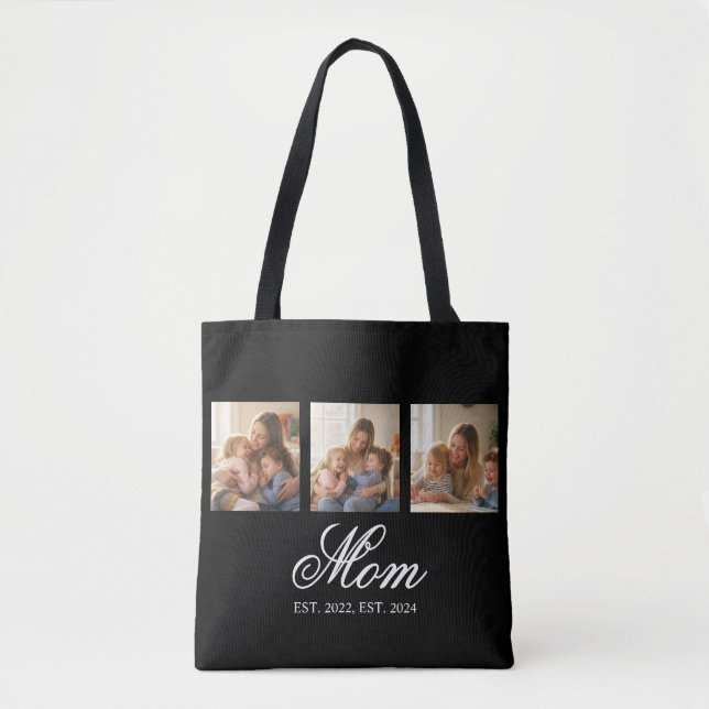 Bolsa Tote Mom Established Black Elegant Script 3 Photo (Frente)