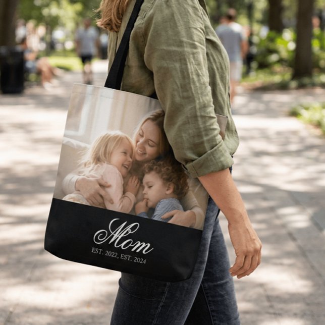 Bolsa Tote Mom Established Black Elegant Script Photo (Criador carregado)