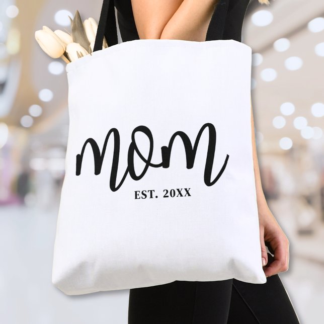 Bolsa Tote Mom Established Black Script Mother's (Mom Established Black Script Mother's Tote Bag)
