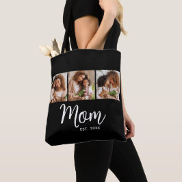 Bolsa Tote Mom Established Date White Script Black 3 Photo