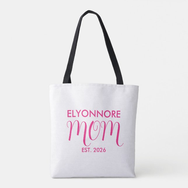 Bolsa Tote Mom Established New Mom Gift Black Custom Name  (Verso)