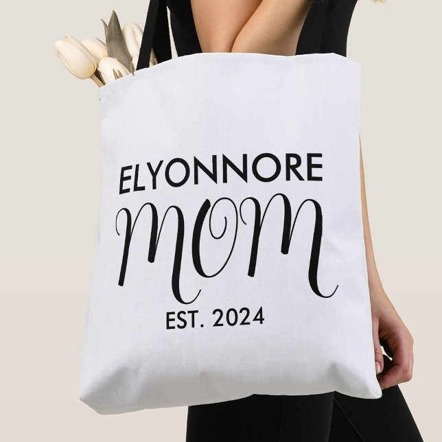 Bolsa Tote Mom Established New Mom Gift Black Custom Name  (Criador carregado)