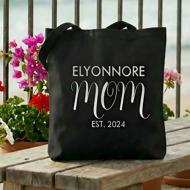 Bolsa Tote Mom Established New Mom Gift White Custom Name  (Criador carregado)