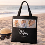 Bolsa Tote Mom Established Script Black 3 Photo<br><div class="desc">Black White Mom Established Script 3 Photo Design. Replace the photos with your own of your kids and change the year to the year/ years you became a mom.</div>
