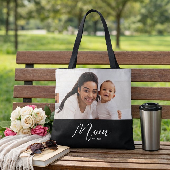 Bolsa Tote Mom Established Script Black Photo (Criador carregado)