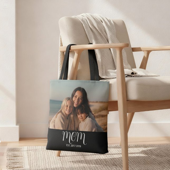 Bolsa Tote Mom Established Script Black Photo (Criador carregado)