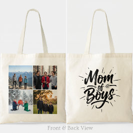 Bolsa Tote Mom of Boys Brush Script Four Photo Grid