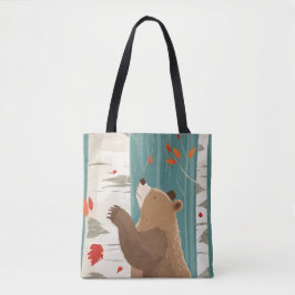 Bolsa Tote Momentos de queda com um Urso de Woodland