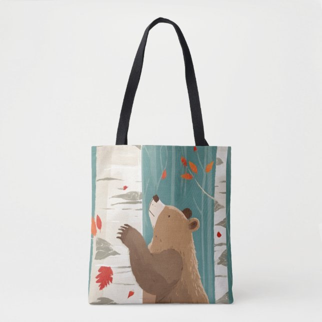 Bolsa Tote Momentos de queda com um Urso de Woodland (Frente)